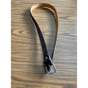 Brown genuine leather belt with silver tone buckle size 38